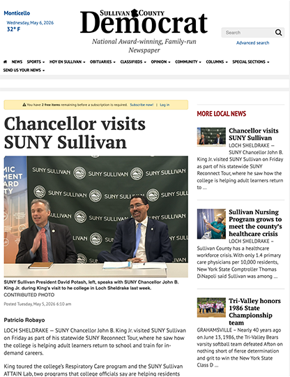 Chancellor visits SUNY Sullivan